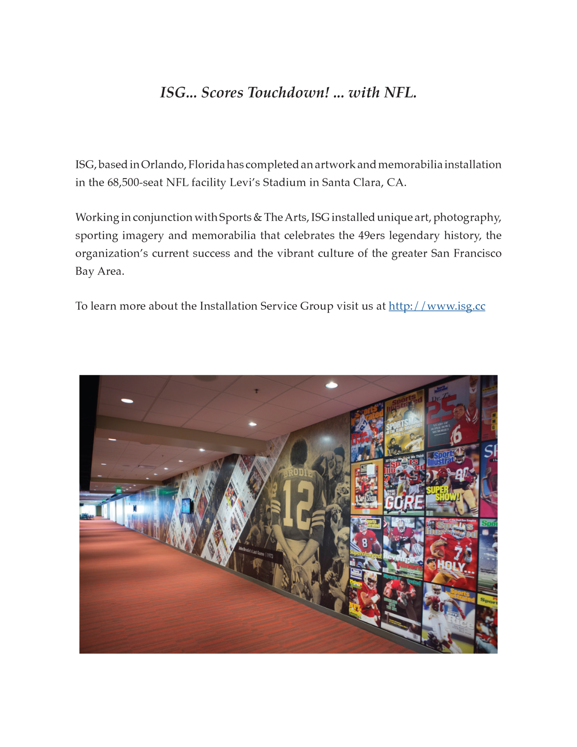 Artwork and San Francisco 49ers memorabilia installed by ISG at Levi’s Stadium